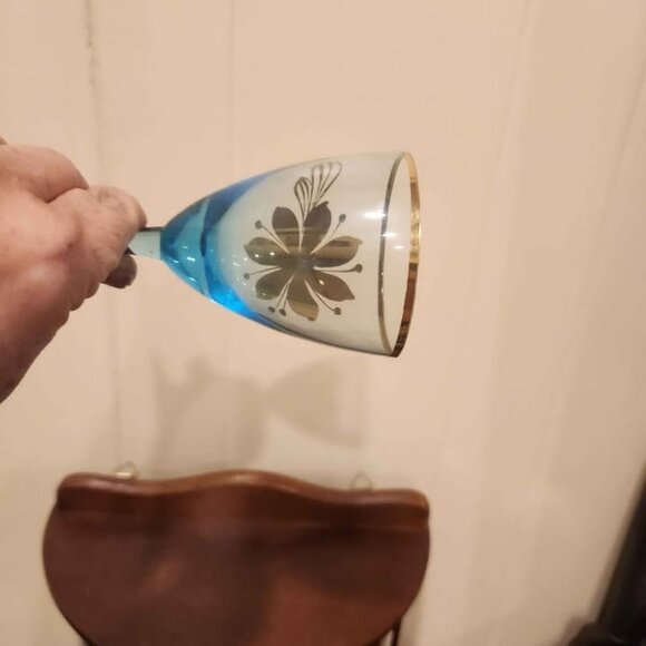 Vintage Romanian Teal/Aqua Blue Crystal Wine Glass. - Picture 3 of 8